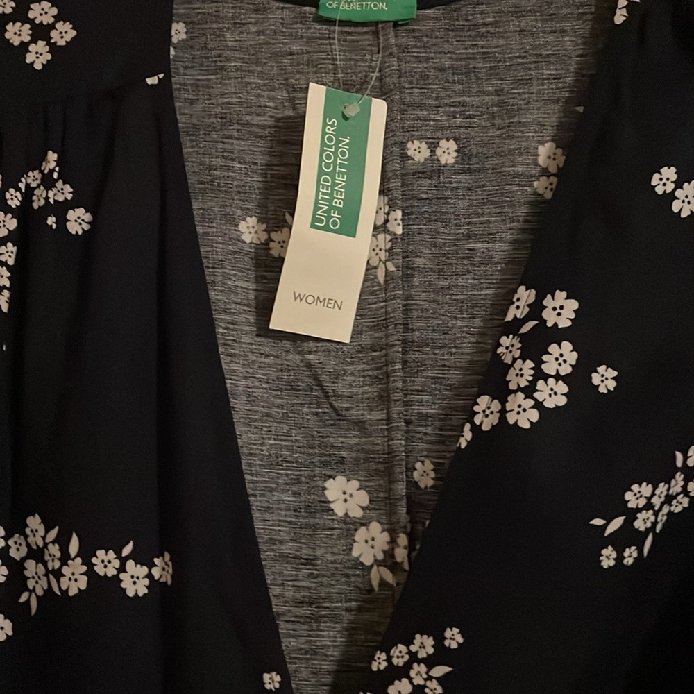 NWT United Colors of Benetton Navy Wrap Dress Sz M - Picture 3 of 5